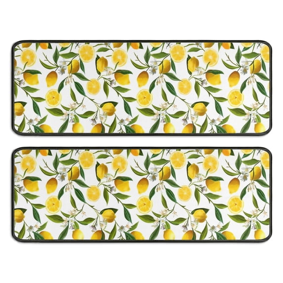 Kitchen Rugs Sets Of 2,Yellow Lemon Fruit Flowers White Pattern Anti Fatigue Kitchen Mat Rugs Non Slip Washable,Decorative Kitchen Floor Mats for Kitchen,Sink,Laundry,17"x47"+17"x47"
