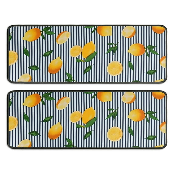 Kitchen Rugs Sets Of 2,Yellow Lemon Fruit Leaves Anti Fatigue Kitchen Mat Rugs Non Slip Washable,Decorative Kitchen Floor Mats for Kitchen,Sink,Laundry,17"x47"+17"x47"