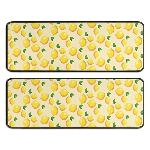 Kitchen Rugs Sets Of 2,Yellow Lemon Fruit Leaves Beige Pattern Anti Fatigue Kitchen Mat Rugs Non Slip Washable,Decorative Kitchen Floor Mats for Kitchen,Sink,Laundry,17"x47"+17"x47"