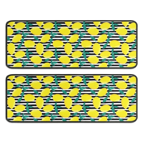 Kitchen Rugs Sets Of 2,Yellow Lemon Fruit Leaves BlackWhite Pattern Anti Fatigue Kitchen Mat Rugs Non Slip Washable,Decorative Kitchen Floor Mats for Kitchen,Sink,Laundry,17"x47"+17"x47"