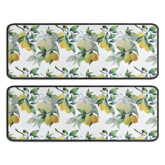 Kitchen Rugs Sets Of 2,Yellow Lemon Fruit Leaves White Pattern Anti Fatigue Kitchen Mat Rugs Non Slip Washable,Decorative Kitchen Floor Mats for Kitchen,Sink,Laundry,17"x47"+17"x47"