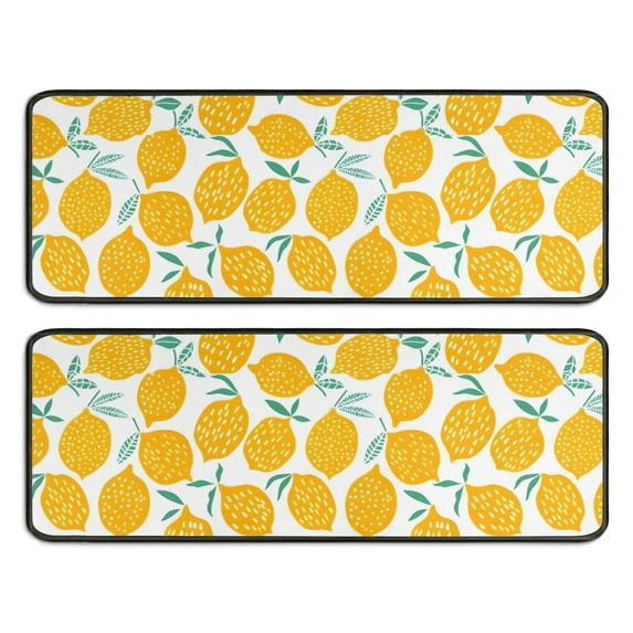 Kitchen Rugs Sets Of 2,Yellow Lemon Fruit Leaves White Pattern Anti Fatigue Kitchen Mat Rugs Non Slip Washable,Decorative Kitchen Floor Mats for Kitchen,Sink,Laundry,17"x47"+17"x47"