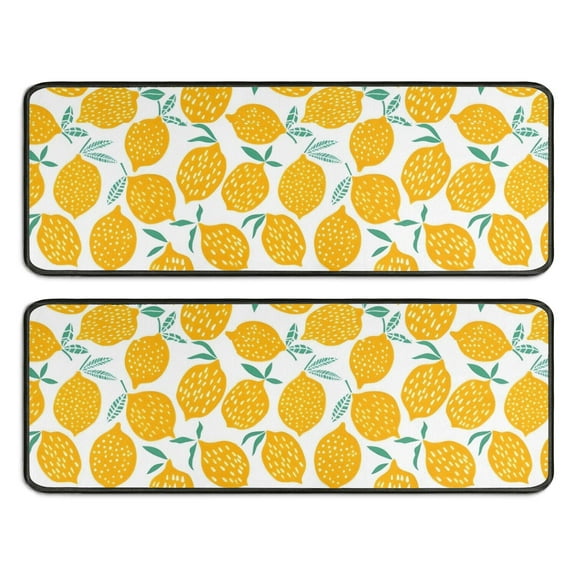 Kitchen Rugs Sets Of 2,Yellow Lemon Fruit Leaves White Pattern Anti Fatigue Kitchen Mat Rugs Non Slip Washable,Decorative Kitchen Floor Mats for Kitchen,Sink,Laundry,17"x47"+17"x47"