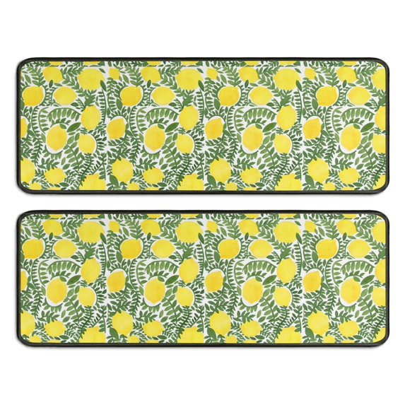 Kitchen Rugs Sets Of 2,Yellow Lemon Fruit Leaves White Pattern Anti Fatigue Kitchen Mat Rugs Non Slip Washable,Decorative Kitchen Floor Mats for Kitchen,Sink,Laundry,17"x47"+17"x47"