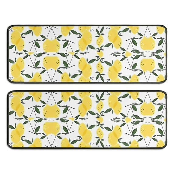 Kitchen Rugs Sets Of 2,Yellow Lemon Fruit Leaves White Pattern Anti Fatigue Kitchen Mat Rugs Non Slip Washable,Decorative Kitchen Floor Mats for Kitchen,Sink,Laundry,17"x47"+17"x47"