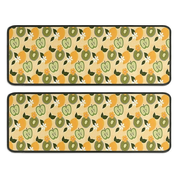 Kitchen Rugs Sets Of 2,Yellow Lemon Fruit Mixed Fruits Yellow Pattern Anti Fatigue Kitchen Mat Rugs Non Slip Washable,Decorative Kitchen Floor Mats for Kitchen,Sink,Laundry,17"x47"+17"x47"