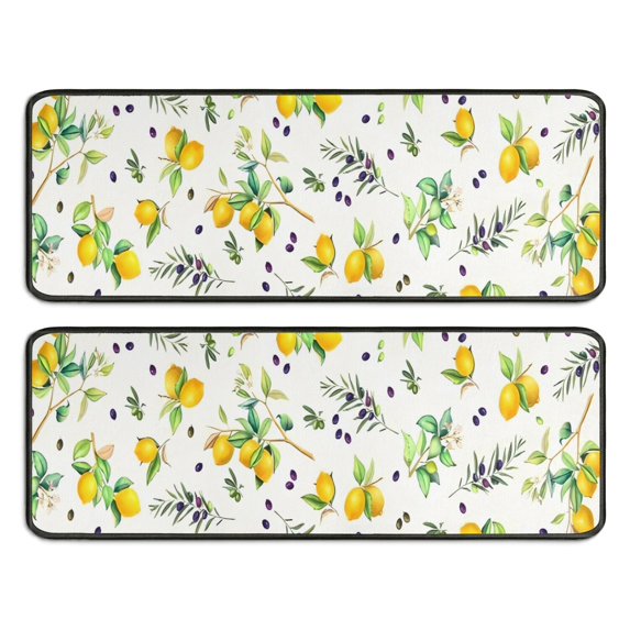 Kitchen Rugs Sets Of 2,Yellow Lemon Fruit Olives White Pattern Anti Fatigue Kitchen Mat Rugs Non Slip Washable,Decorative Kitchen Floor Mats for Kitchen,Sink,Laundry,17"x47"+17"x47"