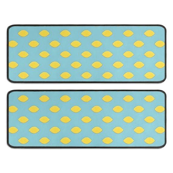 Kitchen Rugs Sets Of 2,Yellow Lemon Fruit Shapes LightBlue Pattern Anti Fatigue Kitchen Mat Rugs Non Slip Washable,Decorative Kitchen Floor Mats for Kitchen,Sink,Laundry,17"x47"+17"x47"