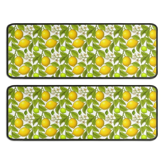 Kitchen Rugs Sets Of 2,Yellow Lemon Fruit Slices Anti Fatigue Kitchen Mat Rugs Non Slip Washable,Decorative Kitchen Floor Mats for Kitchen,Sink,Laundry,17"x47"+17"x47"