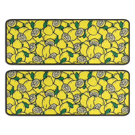 Kitchen Rugs Sets Of 2,Yellow Lemon Fruit Slices Anti Fatigue Kitchen Mat Rugs Non Slip Washable,Decorative Kitchen Floor Mats for Kitchen,Sink,Laundry,17"x47"+17"x47"