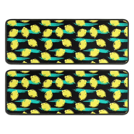 Kitchen Rugs Sets Of 2,Yellow Lemon Fruit Slices Black Pattern Anti Fatigue Kitchen Mat Rugs Non Slip Washable,Decorative Kitchen Floor Mats for Kitchen,Sink,Laundry,17"x47"+17"x47"
