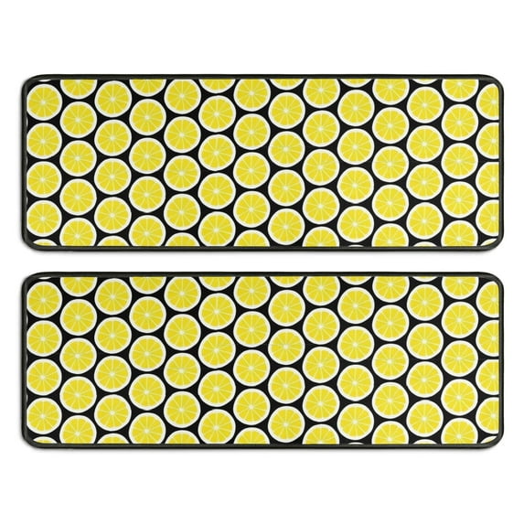 Kitchen Rugs Sets Of 2,Yellow Lemon Fruit Slices Black Pattern Anti Fatigue Kitchen Mat Rugs Non Slip Washable,Decorative Kitchen Floor Mats for Kitchen,Sink,Laundry,17"x47"+17"x47"