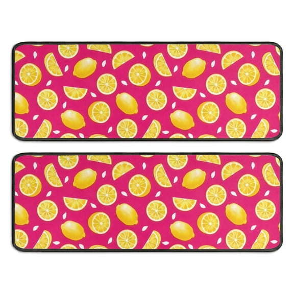 Kitchen Rugs Sets Of 2,Yellow Lemon Fruit Slices Pink Pattern Anti Fatigue Kitchen Mat Rugs Non Slip Washable,Decorative Kitchen Floor Mats for Kitchen,Sink,Laundry,17"x47"+17"x47"