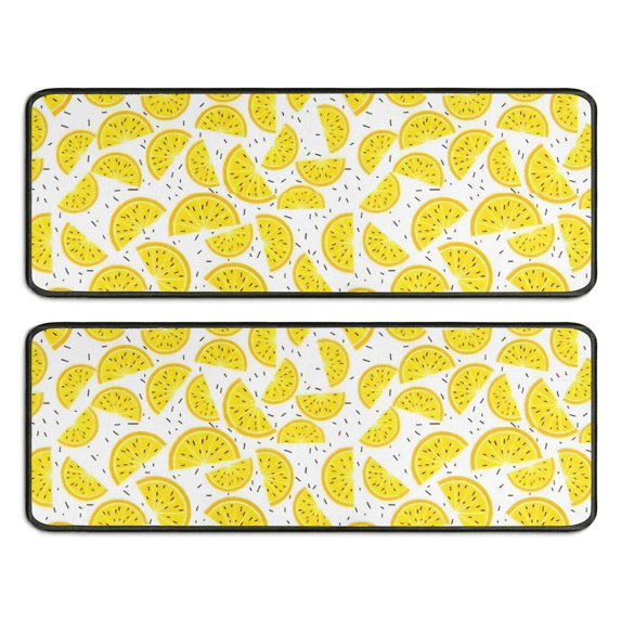 Kitchen Rugs Sets Of 2,Yellow Lemon Fruit Slices White Pattern Anti Fatigue Kitchen Mat Rugs Non Slip Washable,Decorative Kitchen Floor Mats for Kitchen,Sink,Laundry,17"x47"+17"x47"