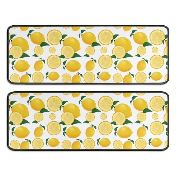 Kitchen Rugs Sets Of 2,Yellow Lemon Fruit Slices White Pattern Anti Fatigue Kitchen Mat Rugs Non Slip Washable,Decorative Kitchen Floor Mats for Kitchen,Sink,Laundry,17"x47"+17"x47"