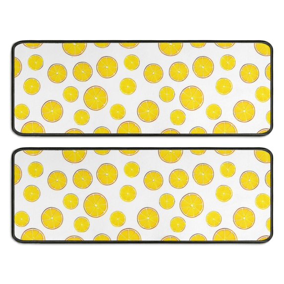 Kitchen Rugs Sets Of 2,Yellow Lemon Fruit Slices White Pattern Anti Fatigue Kitchen Mat Rugs Non Slip Washable,Decorative Kitchen Floor Mats for Kitchen,Sink,Laundry,17"x47"+17"x47"