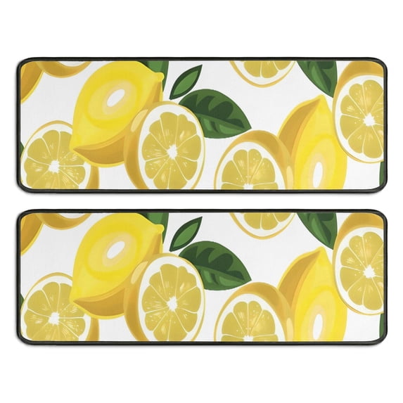 Kitchen Rugs Sets Of 2,Yellow Lemon Fruit Slices White Pattern Anti Fatigue Kitchen Mat Rugs Non Slip Washable,Decorative Kitchen Floor Mats for Kitchen,Sink,Laundry,17"x47"+17"x47"