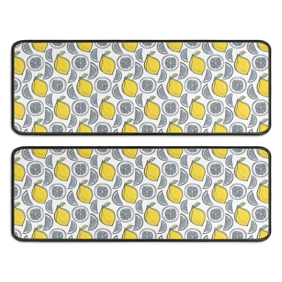 Kitchen Rugs Sets Of 2,Yellow Lemon Fruit Slices White Pattern Anti Fatigue Kitchen Mat Rugs Non Slip Washable,Decorative Kitchen Floor Mats for Kitchen,Sink,Laundry,17"x47"+17"x47"