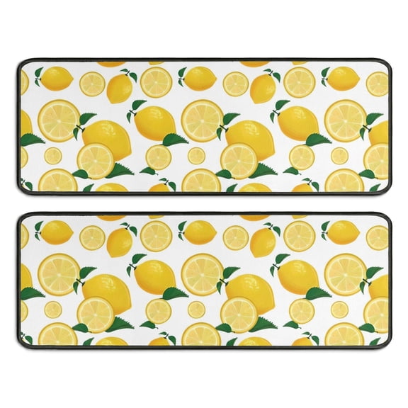 Kitchen Rugs Sets Of 2,Yellow Lemon Fruit Slices White Pattern Anti Fatigue Kitchen Mat Rugs Non Slip Washable,Decorative Kitchen Floor Mats for Kitchen,Sink,Laundry,17"x47"+17"x47"