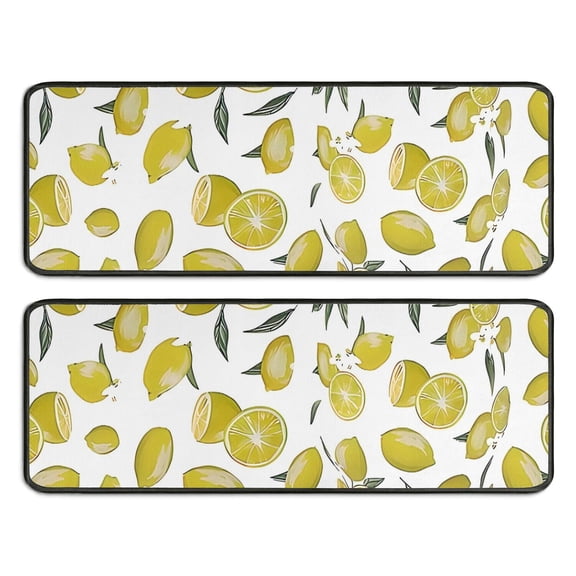 Kitchen Rugs Sets Of 2,Yellow Lemon Fruit Slices White Pattern Anti Fatigue Kitchen Mat Rugs Non Slip Washable,Decorative Kitchen Floor Mats for Kitchen,Sink,Laundry,17"x47"+17"x47"