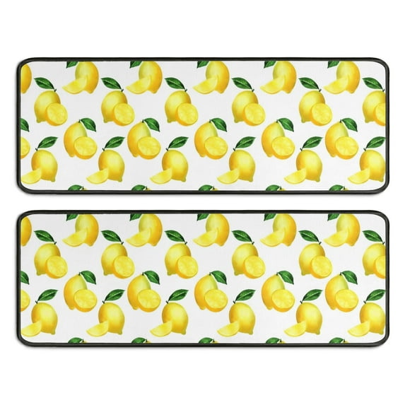 Kitchen Rugs Sets Of 2,Yellow Lemon Fruit Slices White Pattern Anti Fatigue Kitchen Mat Rugs Non Slip Washable,Decorative Kitchen Floor Mats for Kitchen,Sink,Laundry,17"x47"+17"x47"