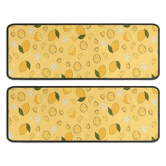 Kitchen Rugs Sets Of 2,Yellow Lemon Fruit Slices Yellow Pattern Anti Fatigue Kitchen Mat Rugs Non Slip Washable,Decorative Kitchen Floor Mats for Kitchen,Sink,Laundry,17"x47"+17"x47"