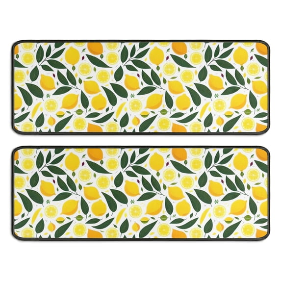 Kitchen Rugs Sets Of 2,Yellow Lemon Fruits GreenLeaves Pattern Anti Fatigue Kitchen Mat Rugs Non Slip Washable,Decorative Kitchen Floor Mats for Kitchen,Sink,Laundry,17"x47"+17"x47"