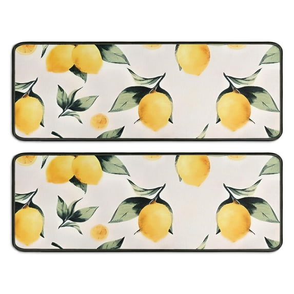 Kitchen Rugs Sets Of 2,Yellow Lemon Fruits White Pattern Anti Fatigue Kitchen Mat Rugs Non Slip Washable,Decorative Kitchen Floor Mats for Kitchen,Sink,Laundry,17"x47"+17"x47"