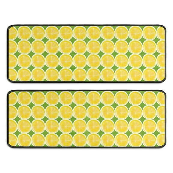 Kitchen Rugs Sets Of 2,Yellow Lemon Slices Green Pattern Anti Fatigue Kitchen Mat Rugs Non Slip Washable,Decorative Kitchen Floor Mats for Kitchen,Sink,Laundry,17"x47"+17"x47"