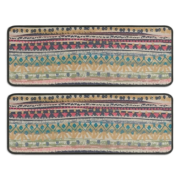Kitchen Rugs Sets Of 2,Yellow and Pink Geometric Boho Pattern Anti Fatigue Kitchen Mat Rugs Non Slip Washable,Decorative Kitchen Floor Mats for Kitchen,Sink,Laundry,17"x47"+17"x47"