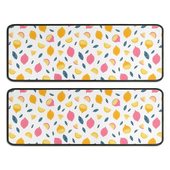 Kitchen Rugs Sets Of 2,Yellow Pink Lemon Fruit Leaves White Pattern Anti Fatigue Kitchen Mat Rugs Non Slip Washable,Decorative Kitchen Floor Mats for Kitchen,Sink,Laundry,17"x47"+17"x47"
