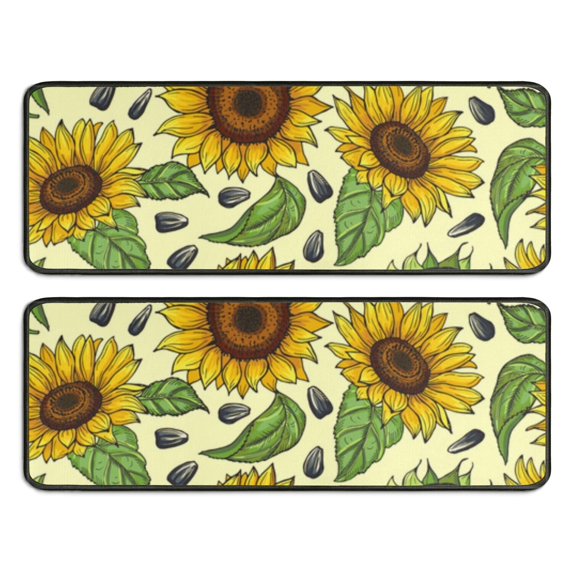 Kitchen Rugs Sets Of 2,Yellow Sunflower Seed Pattern Anti Fatigue Kitchen Mat Rugs Non Slip Washable,Decorative Kitchen Floor Mats for Kitchen,Sink,Laundry,17"x47"+17"x47"
