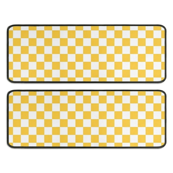 Kitchen Rugs Sets Of 2,Yellow White Checkerboard Checkered Pattern Anti Fatigue Kitchen Mat Rugs Non Slip Washable,Decorative Kitchen Floor Mats for Kitchen,Sink,Laundry,17"x47"+17"x47"