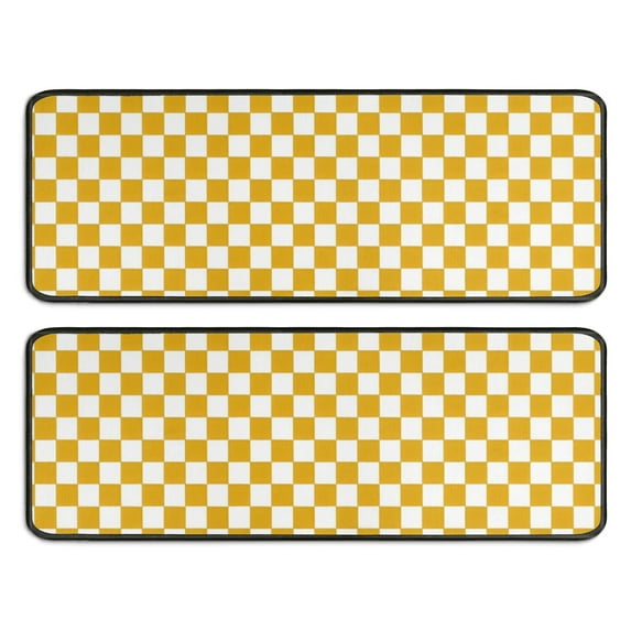 Kitchen Rugs Sets Of 2,Yellow and White Checkerboard Pattern Anti Fatigue Kitchen Mat Rugs Non Slip Washable,Decorative Kitchen Floor Mats for Kitchen,Sink,Laundry,17"x47"+17"x47"