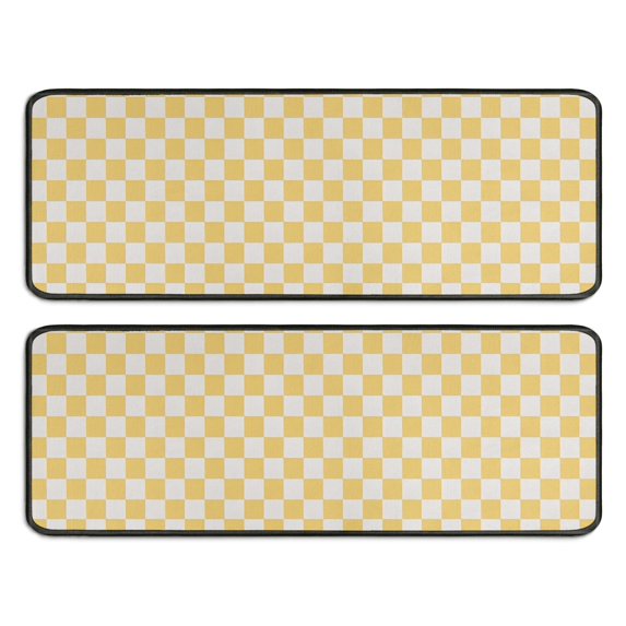 Kitchen Rugs Sets Of 2,Yellow and White Checkerboard Pattern Anti Fatigue Kitchen Mat Rugs Non Slip Washable,Decorative Kitchen Floor Mats for Kitchen,Sink,Laundry,17"x47"+17"x47"