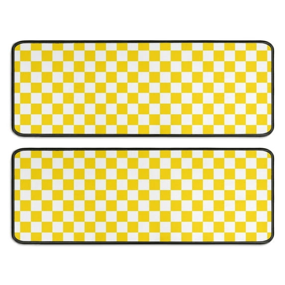 Kitchen Rugs Sets Of 2,Yellow and White Checkered Pattern Anti Fatigue Kitchen Mat Rugs Non Slip Washable,Decorative Kitchen Floor Mats for Kitchen,Sink,Laundry,17"x47"+17"x47"