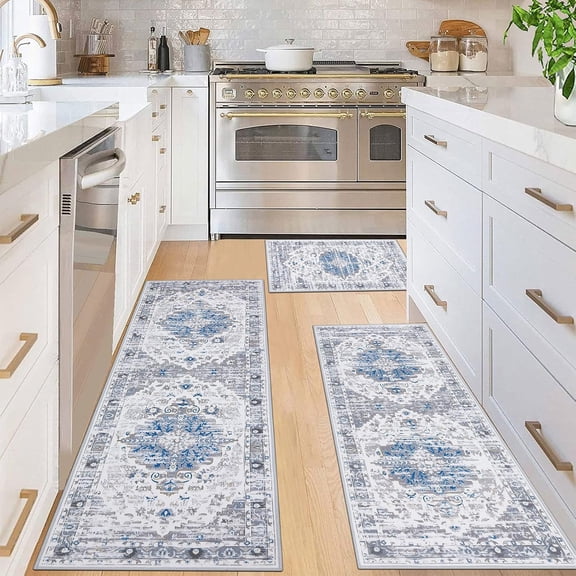 Kitchen Rugs Sets of 3 Boho Kitchen Floor Mat Carpets Non Skid Kitchen Rugs and Mats Washable Kitchen Runner Rugs for Kitchen Floor Hallway Living Room Laundry Entryway