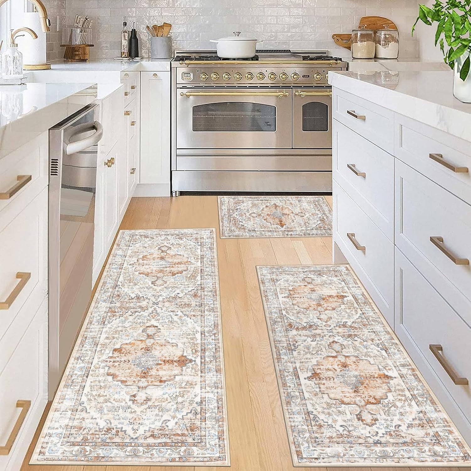 Kitchen Rugs Sets of 3 Boho Kitchen Floor Mat Carpets Non Skid Machine Washable Kitchen Runner ...