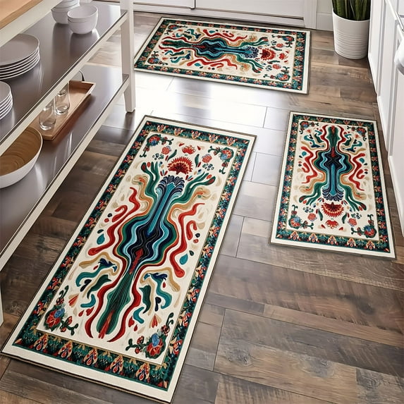 Kitchen Rugs Sets of 3 Non Slip Washable Kitchen Mats for Floor, Waterproof Kitchen Runner Rug, Floor Mat Carpet for Entryway, Laundry, Sink, Hallway, Bathroom