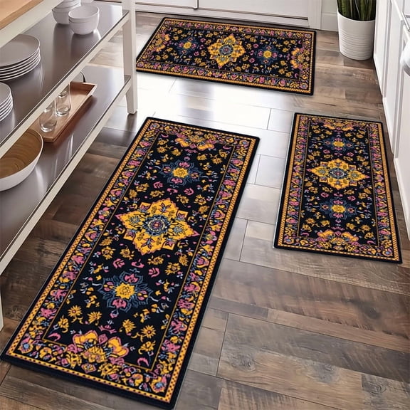 Kitchen Rugs Sets of 3 Non Slip Washable Kitchen Mats for Floor, Waterproof Kitchen Runner Rug, Floor Mat Carpet for Entryway, Laundry, Sink, Hallway, Bathroom