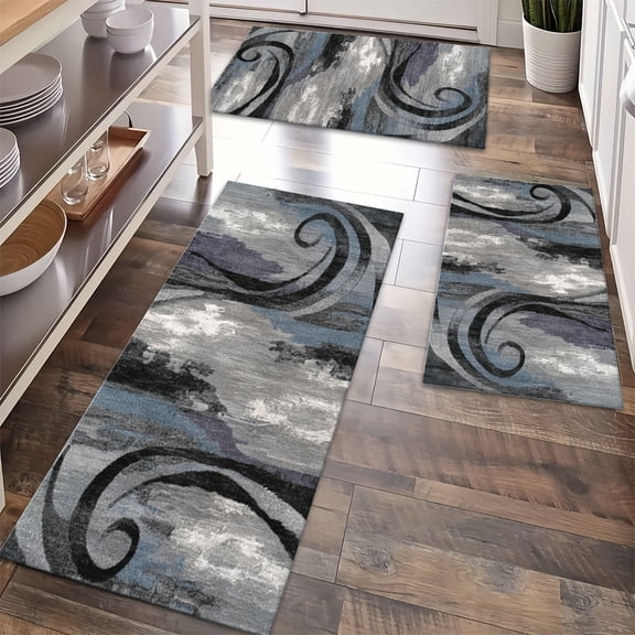 Kitchen Rugs Sets of 3 Non Slip Washable Kitchen Mats for Floor, Waterproof Kitchen Runner Rug, Floor Mat Carpet for Entryway, Laundry, Sink, Hallway, Bathroom