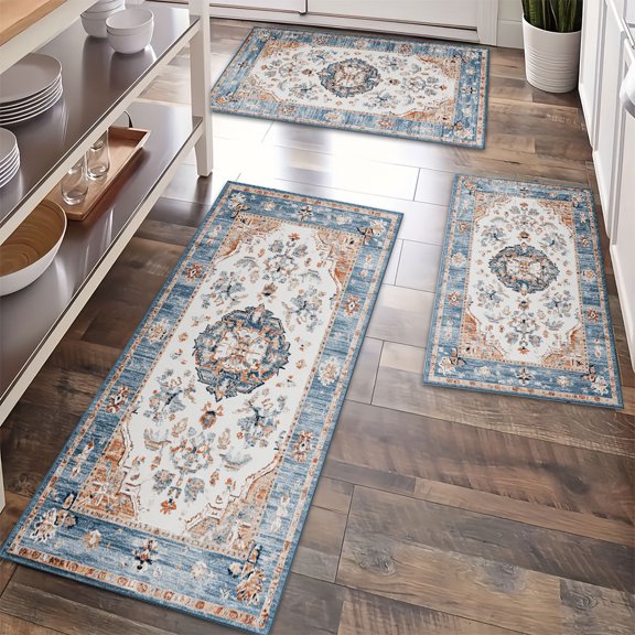 Kitchen Rugs Sets of 3 Non Slip Washable Kitchen Mats for Floor, Waterproof Kitchen Runner Rug, Floor Mat Carpet for Entryway, Laundry, Sink, Hallway, Bathroom