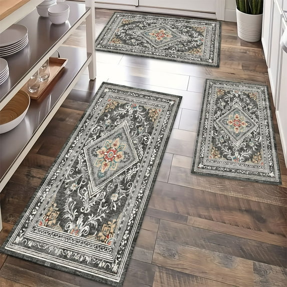 Kitchen Rugs Sets of 3 Non Slip Washable Kitchen Mats for Floor, Waterproof Kitchen Runner Rug, Floor Mat Carpet for Entryway, Laundry, Sink, Hallway, Bathroom