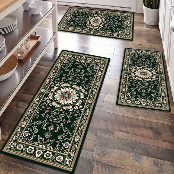 Kitchen Rugs Sets of 3 Non Slip Washable Kitchen Mats for Floor, Waterproof Kitchen Runner Rug, Floor Mat Carpet for Entryway, Laundry, Sink, Hallway, Bathroom