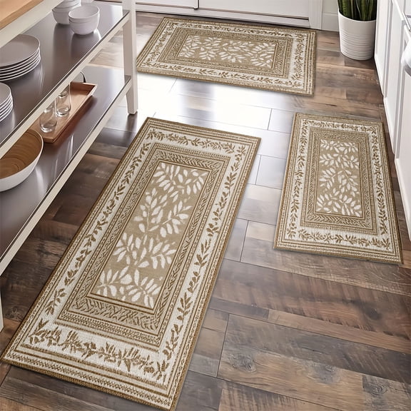 Kitchen Rugs Sets of 3 Non Slip Washable Kitchen Mats for Floor, Waterproof Kitchen Runner Rug, Floor Mat Carpet for Entryway, Laundry, Sink, Hallway, Bathroom