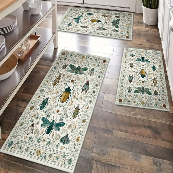 Kitchen Rugs Sets of 3 Non Slip Washable Kitchen Mats for Floor, Waterproof Kitchen Runner Rug, Floor Mat Carpet for Entryway, Laundry, Sink, Hallway, Bathroom