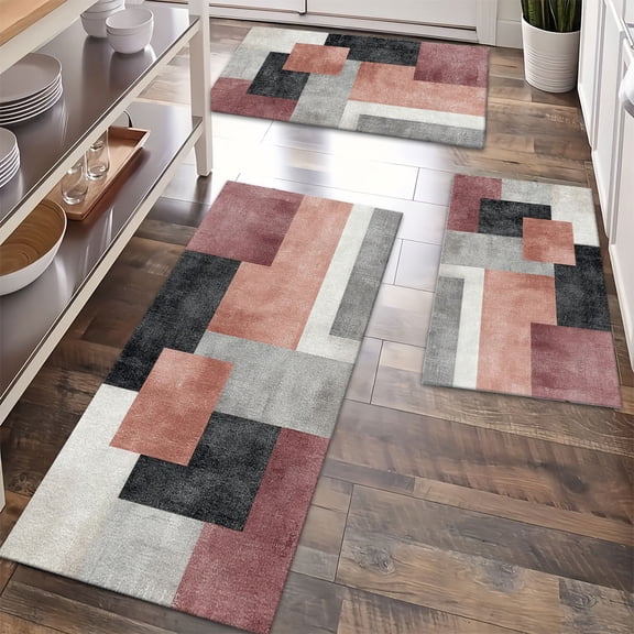 Kitchen Rugs Sets of 3 Non Slip Washable Kitchen Mats for Floor, Waterproof Kitchen Runner Rug, Floor Mat Carpet for Entryway, Laundry, Sink, Hallway, Bathroom