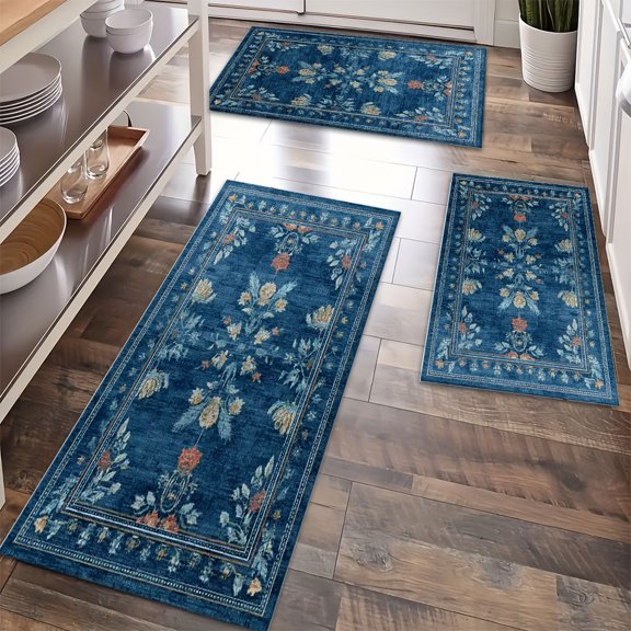 Kitchen Rugs Sets of 3 Non Slip Washable Kitchen Mats for Floor, Waterproof Kitchen Runner Rug, Floor Mat Carpet for Entryway, Laundry, Sink, Hallway, Bathroom