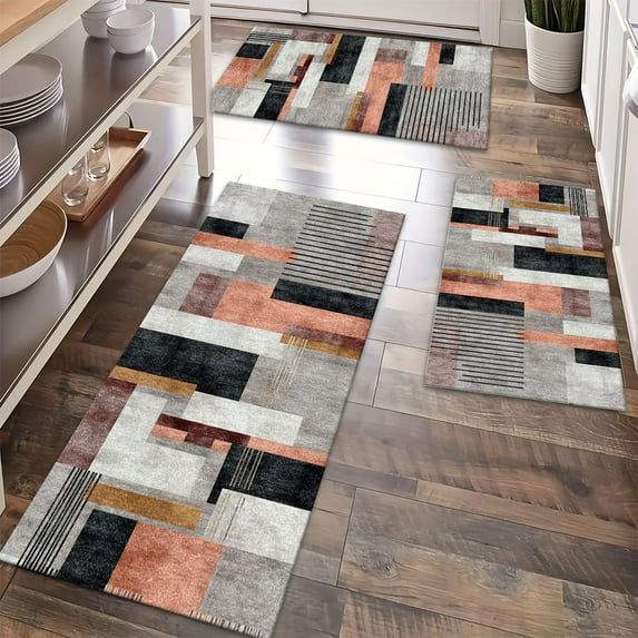 Kitchen Rugs Sets of 3 Non Slip Washable Kitchen Mats for Floor, Waterproof Kitchen Runner Rug, Floor Mat Carpet for Entryway, Laundry, Sink, Hallway, Bathroom