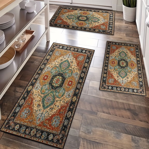 Kitchen Rugs Sets of 3 Non Slip Washable Kitchen Mats for Floor, Waterproof Kitchen Runner Rug, Floor Mat Carpet for Entryway, Laundry, Sink, Hallway, Bathroom